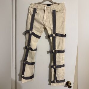 Men's Beige Jeans with Charcoal Tactical Straps